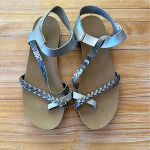Blowfish Snakeskin Strappy Braided Sandals Silver Size 8.5